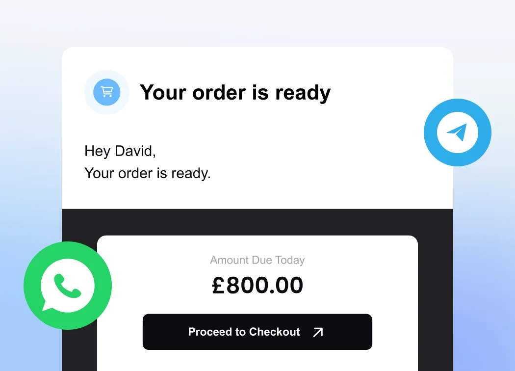 Send secure payment links by email, SMS, or messenger